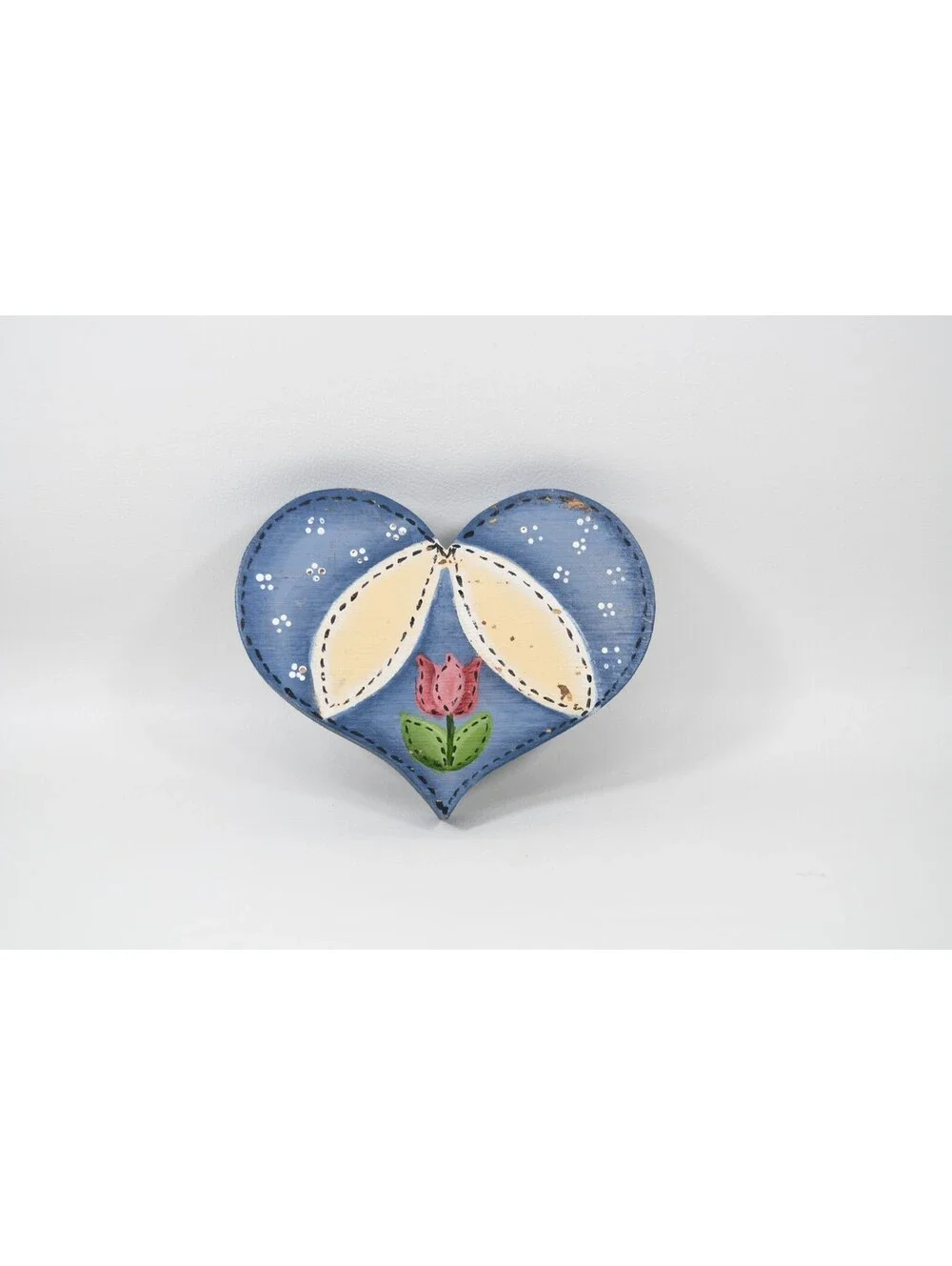 Vintage 1980s Wood Heart Pig Sheep Bear Hand Painted Granny Cottage Core Nursery
